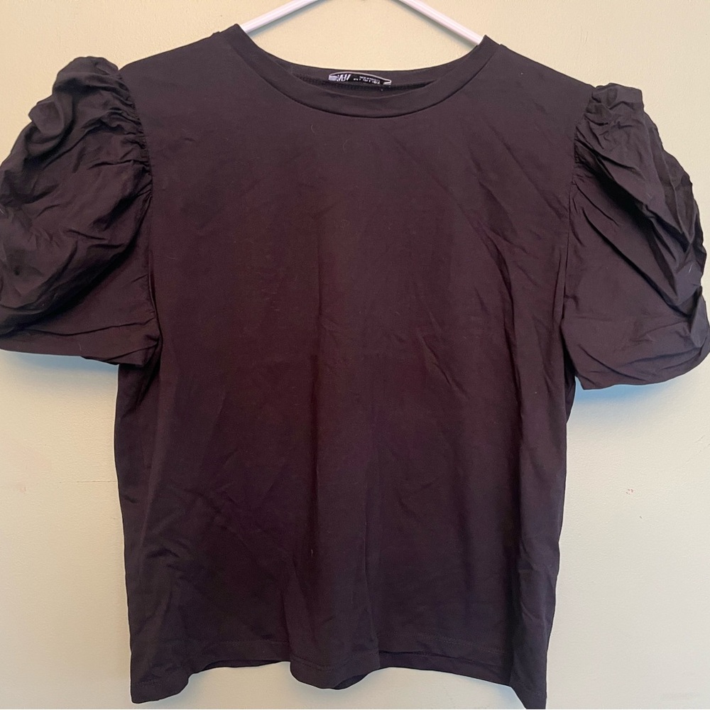 Zara Black Ruffled Sleeve Top